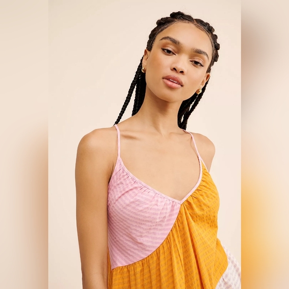 Free People What Love Is Maxi Dress Pink Colorblock Tiered - Picture 3 of 4